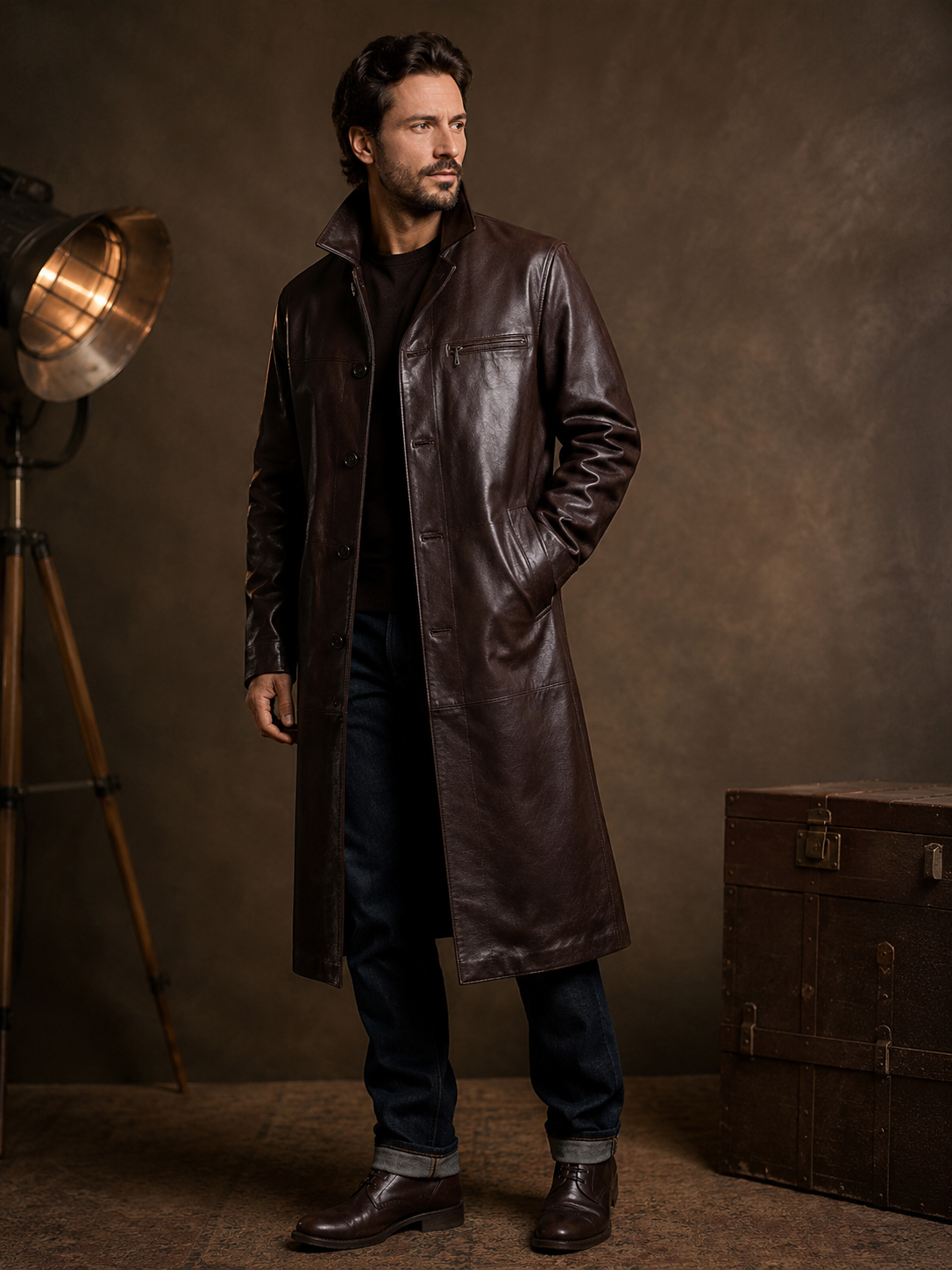 Duskrider Long Leather Trench Coat